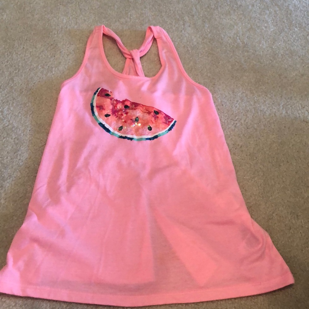Hot Pink Tank Top with Sequin Watermelon embroidered on front